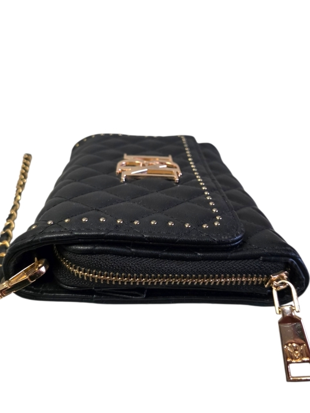 Badgley Mischka Black Quilted Crossbody Gold Chain Strap Evening Designer Bag - Picture 15 of 15